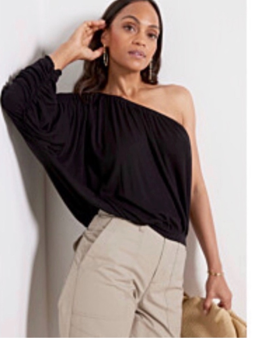 LNA One-Shoulder Black Tunic Top